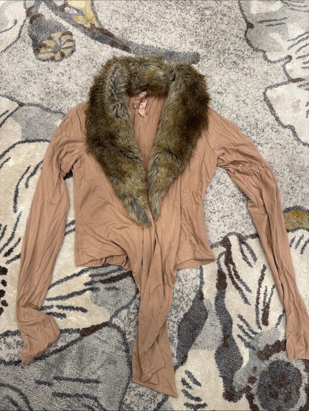 Bailey 44 Camel-Tan Draped Teddy Jacket with Faux Fur Collar
